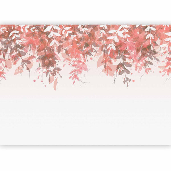Carta da parati - Under vegetation - hanging vines of pink leaves on a neutral background