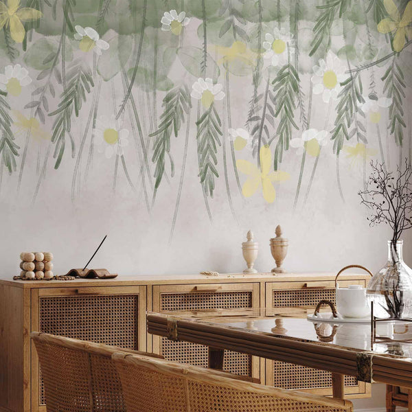 Carta da parati - Home herbarium - subtle floral motif with flowers in watercolour style