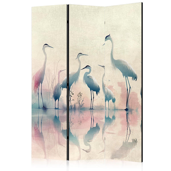 Paravento - Birds by the lake – herons painted in watercolours in delicate grey and pink colours