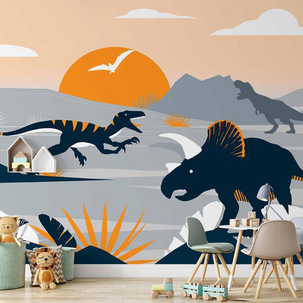 Carta da parati - Last dinosaurs with orange - abstract landscape for a room