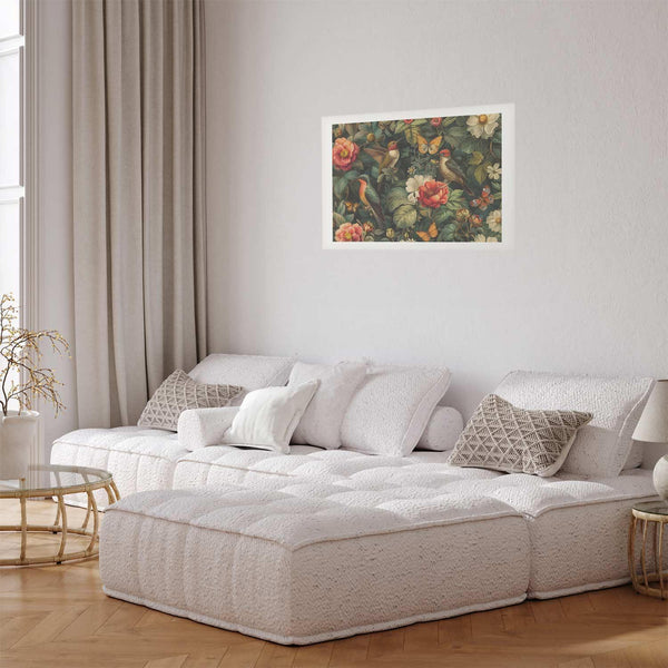 Poster - Flowers, Birds, and Butterflies - vintage-style illustration