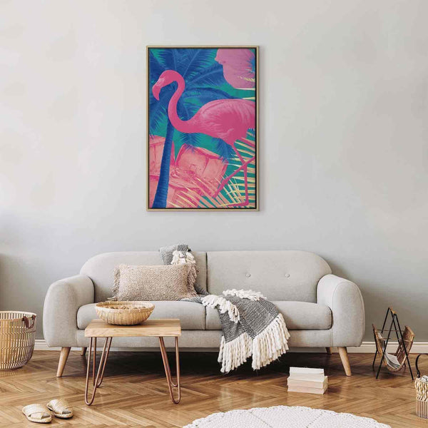 Quadro - Pink Flamingo - Abstract Flamingo Against Palms and Ice Cubes