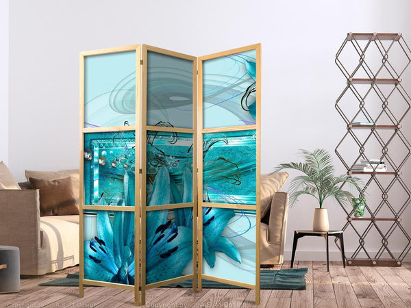 Paravento giapponese - Lilies in Pale Blue I