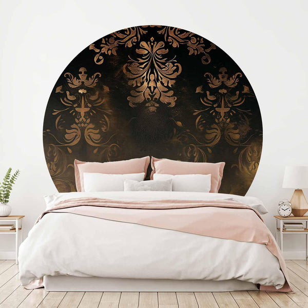 Carta da parati rotonda - Dark baroque patterns with gold accents
