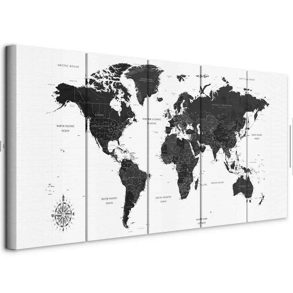 Quadro - Black and White Map (5 Parts) Narrow