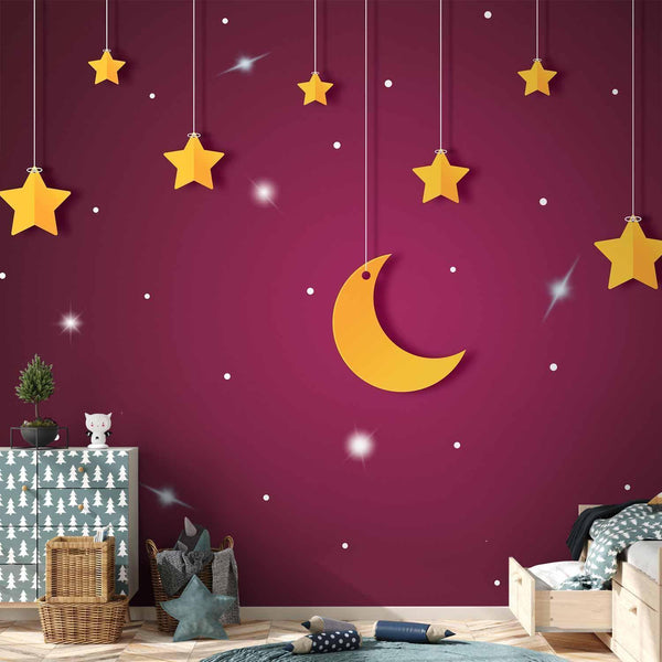 Carta da parati - Skyline - violet night sky landscape with stars for children