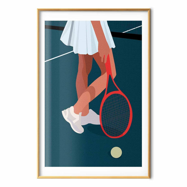Poster - Tennis Player with a Red Racket on the Court - Illustration