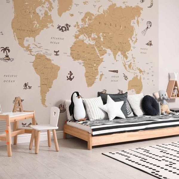 Carta da parati - Sea Wolf Map - Countries With Pirate Illustrations