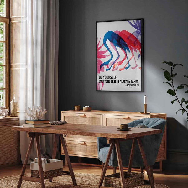 Quadro - Colorful Flamingos - Inspirational Quote with Colorful Bird Silhouettes
