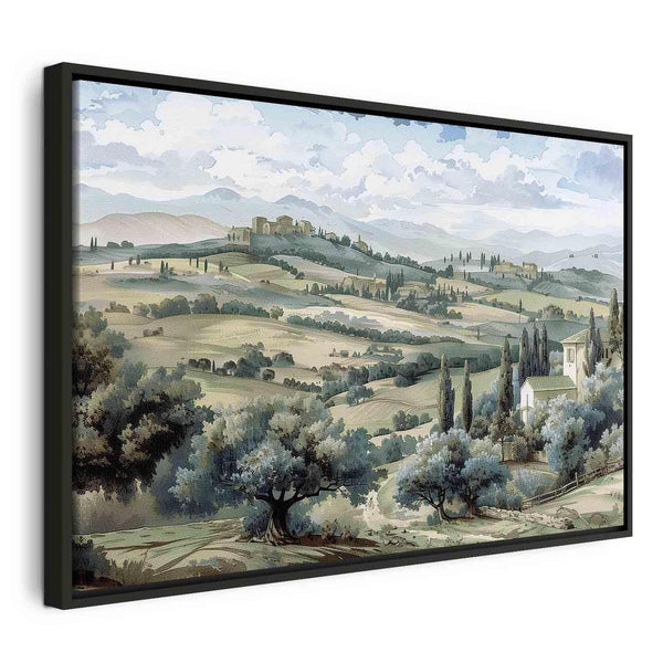 Quadro - Landscape with Green Fields and Trees Tuscan Sunny View