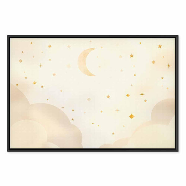 Quadro - Bright Night - Moon Accompanied by Many Stars on a Light Background