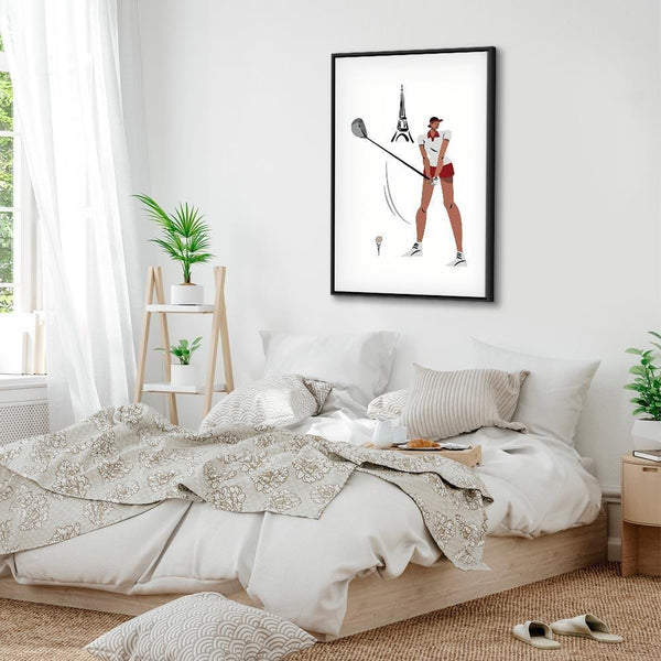 Quadro - Female Golfer With the Eiffel Tower in the Background - Illustration