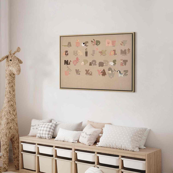 Quadro - Alphabet at the Zoo - Joyful Animals and Their Names on a Beige Background