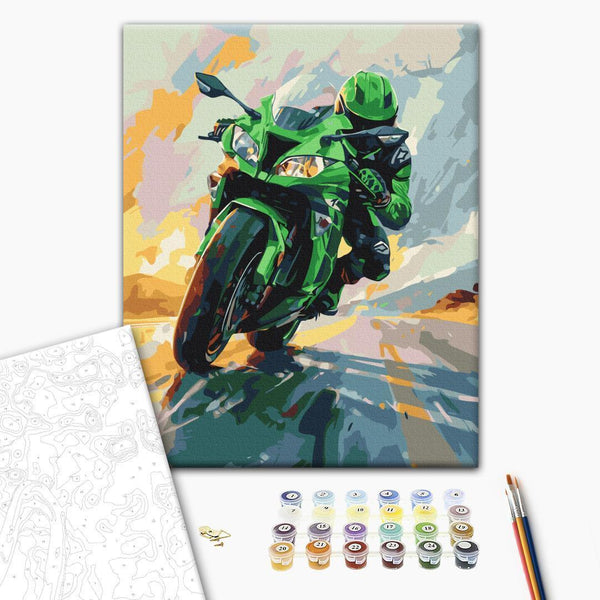 Quadro fai da te - Green motorbike in full speed