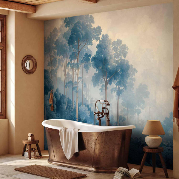 Carta da parati - Landscape with Trees in Illustrative Style Fairy-Tale Blue Forest