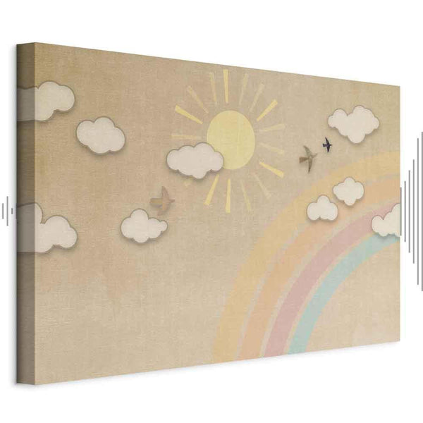 Quadro - Holiday Sky - Sunny Day with a Rainbow and Flying Birds
