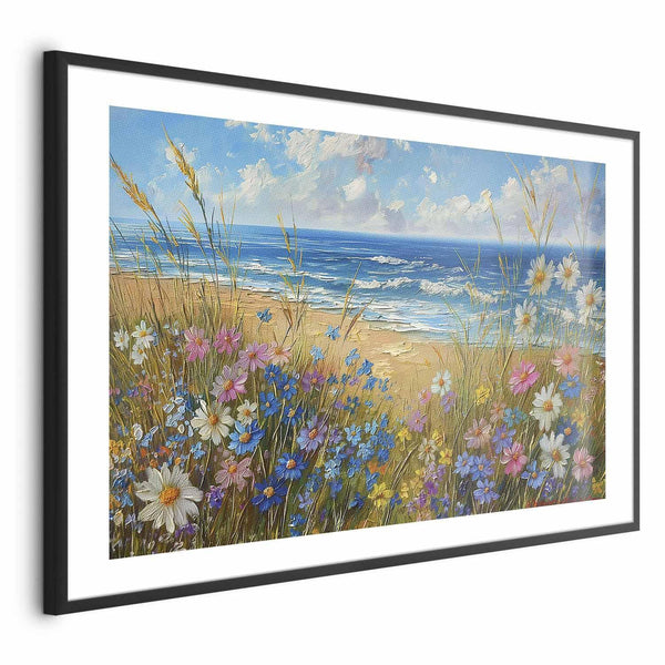 Poster - Seascape – wildflowers and a view of the rough sea