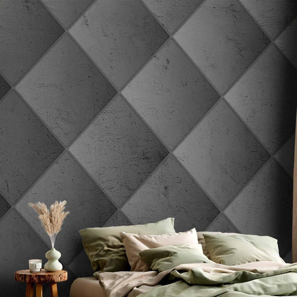 Carta da parati - Grey symmetry - geometric pattern in concrete pattern with light joints