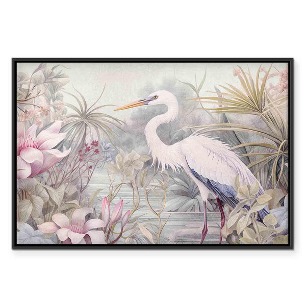 Quadro - Heron wading in a pond - illustration in bright colours