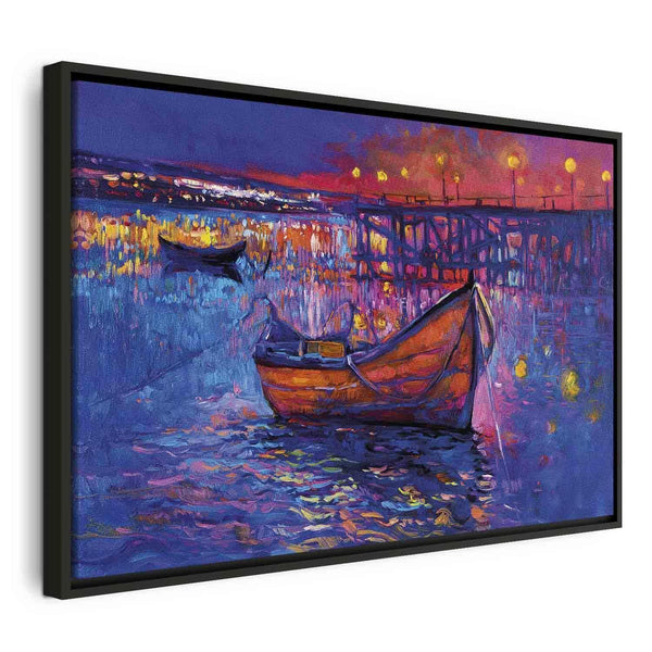 Quadro - Modern impressionism - night landscape of a lake with a floating boat