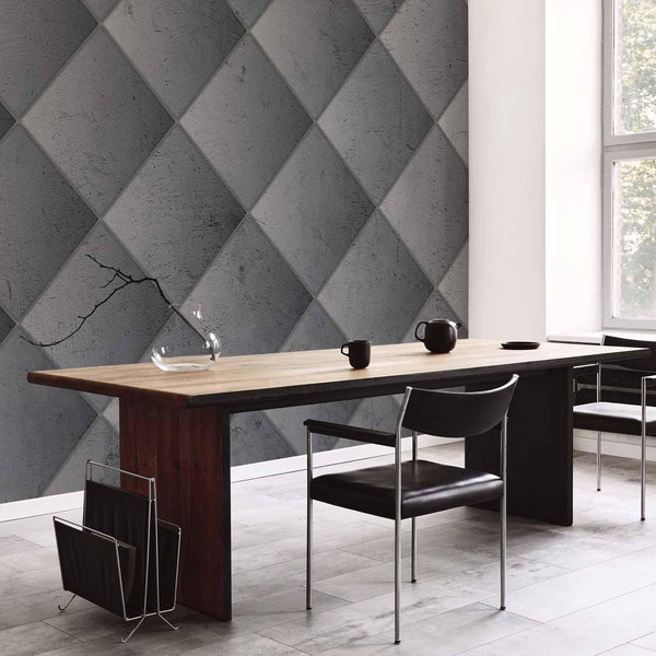 Carta da parati - Grey symmetry - geometric pattern in concrete pattern with light joints