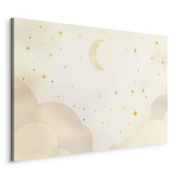 Quadro - Bright Night - Moon Accompanied by Many Stars on a Light Background