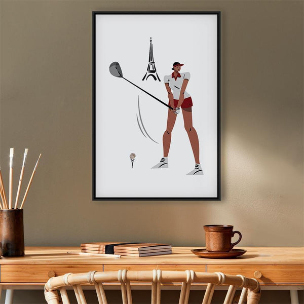 Quadro - Female Golfer With the Eiffel Tower in the Background - Illustration