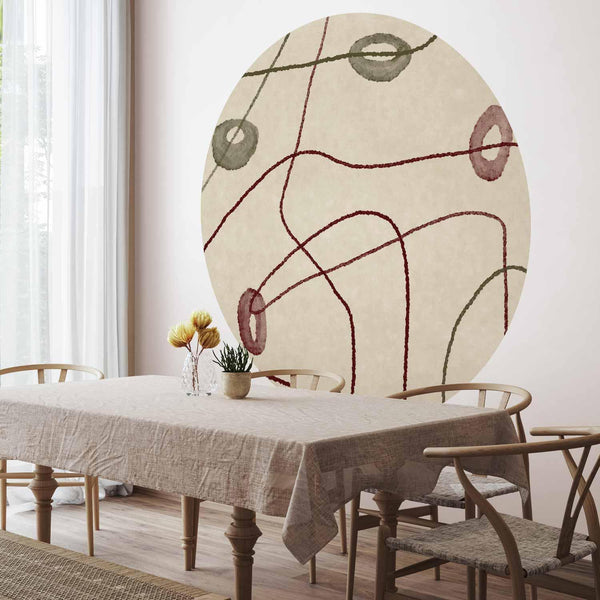 Carta da parati rotonda - Lines and shapes – bead labyrinth on a pale washed background