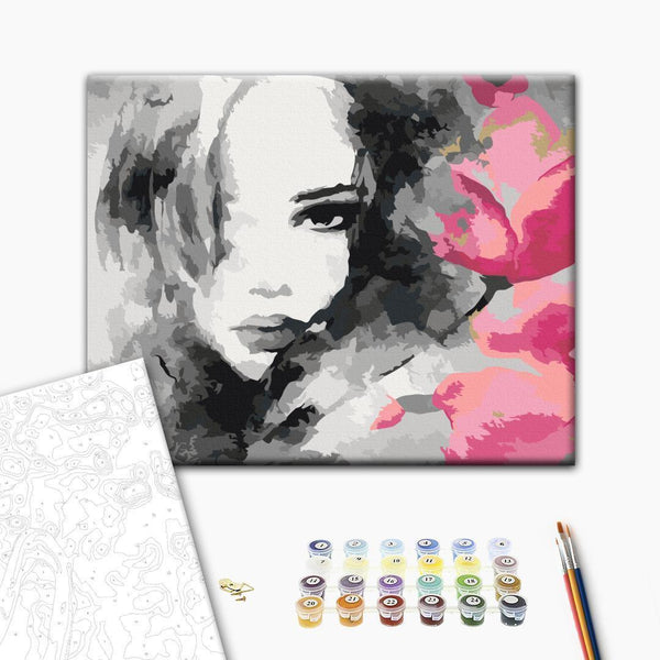 Quadro fai da te - Black & White Portrait With A Pink Flower