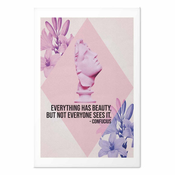Poster - Confucius on Beauty - a bust in pink with flowers and a quote