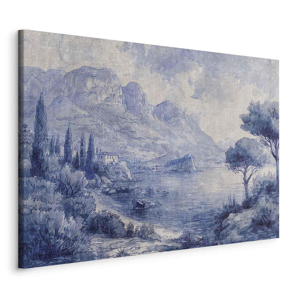 Quadro - Blue Bay - Italian landscape of Lake Como painted with blue ink