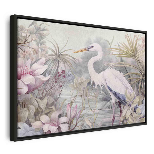 Quadro - Heron wading in a pond - illustration in bright colours