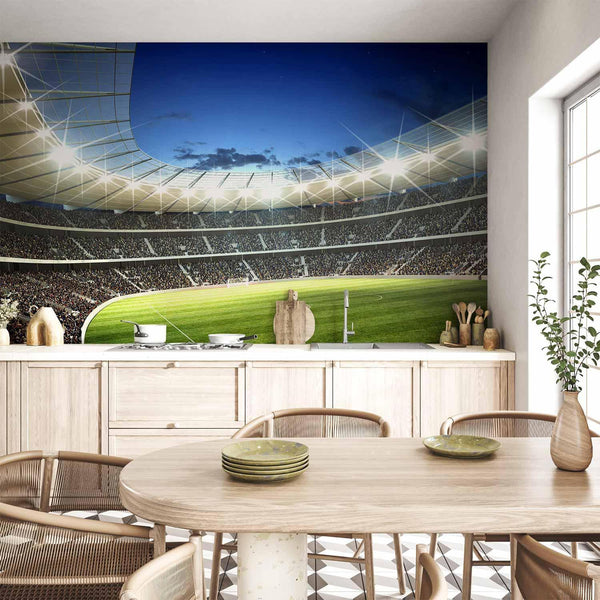 Carta da parati - Football pitch - illuminated stadium with crowded stands