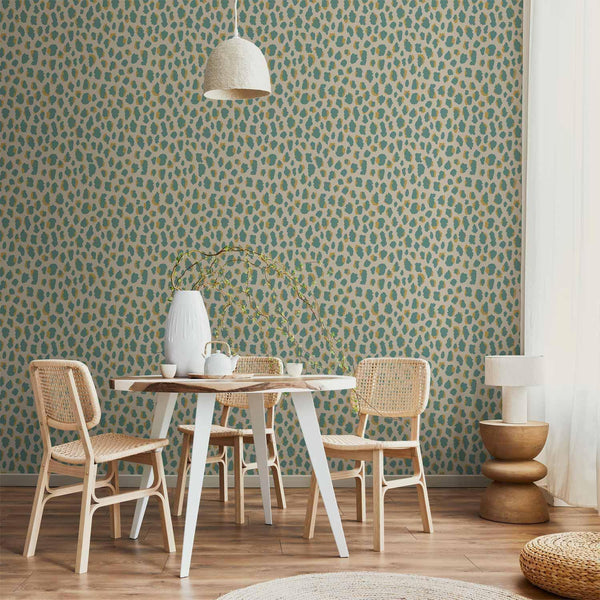 Tappezzeria murale - Giraffe Pattern - animal pattern in turquoise spots on a light background