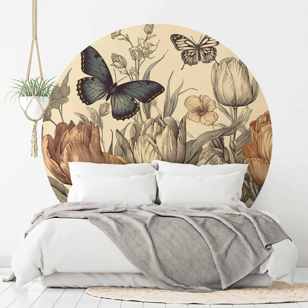 Carta da parati rotonda - Colourful tulips on a cream background