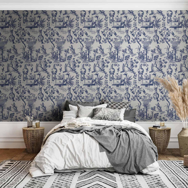 Tappezzeria murale - Blue antique – a delicate pattern with Greek and botanical motifs