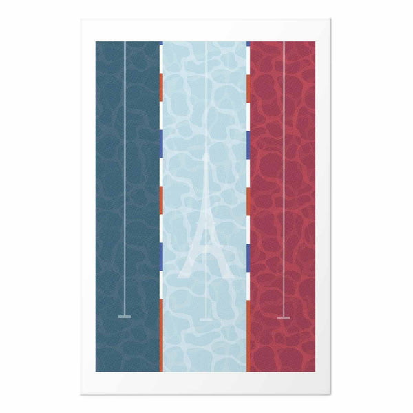 Poster - Illustration of a Pool Against the French Flag