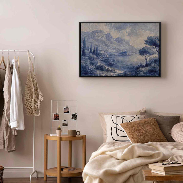 Quadro - Blue Bay - Italian landscape of Lake Como painted with blue ink