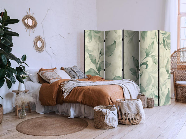 Paravento - Watercolor Botanical Motif - Delicate Green-Beige Leaves