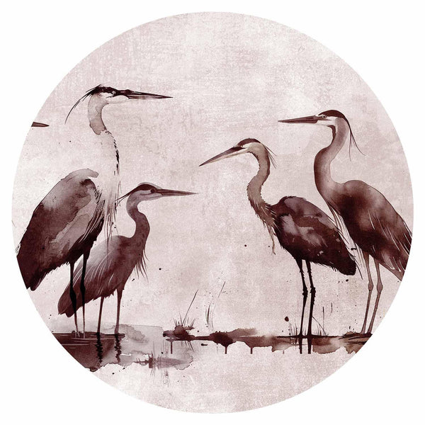 Carta da parati rotonda - Herons painted with ink