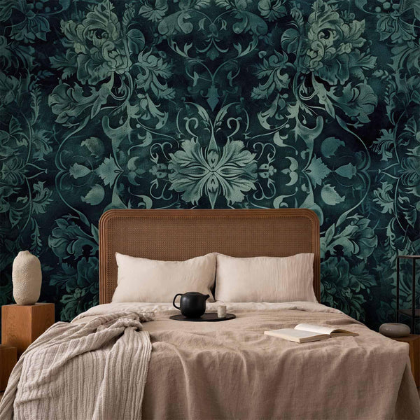Carta da parati - Oriental Pattern Carpet: Emerald Ornaments and Worn Patterns