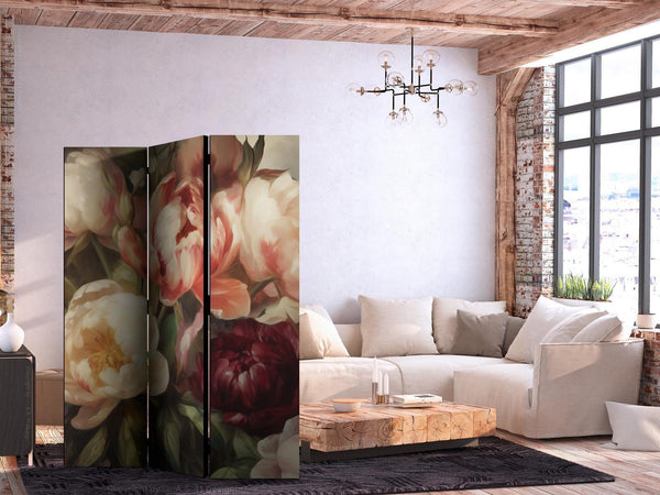 Paravento - Blooming Peonies - Charismatic Flowers Bathed in Sunlight