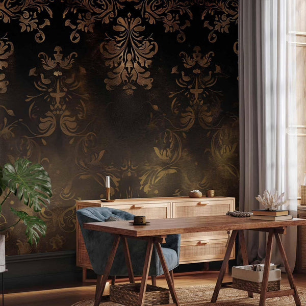 Carta da parati - Baroque Ornaments in Patinated Gold and Browns: Retro Motif