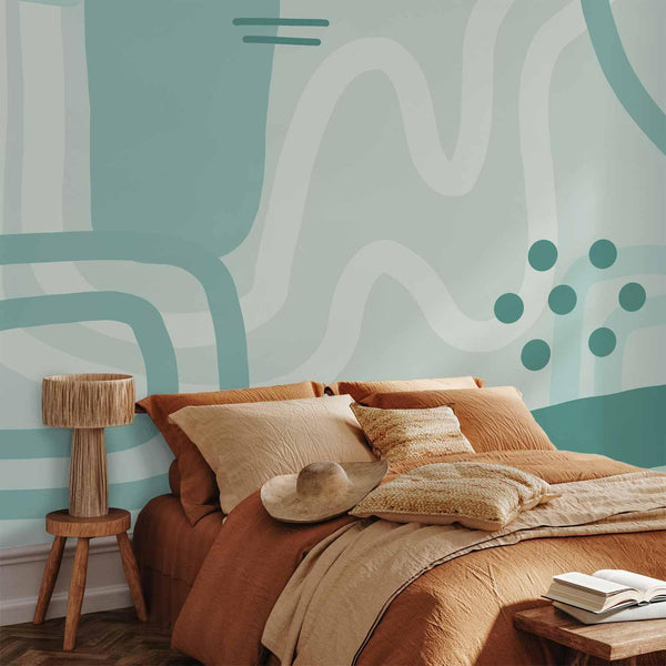 Carta da parati - Geometric forms and patterns - abstract background with turquoise patterns