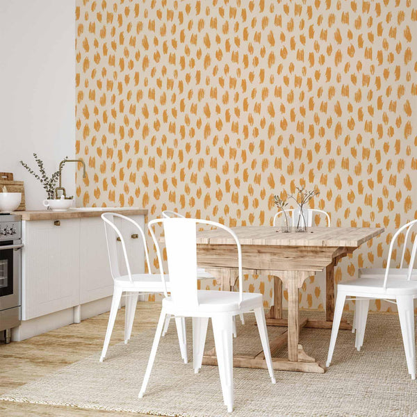 Tappezzeria murale - Drawn Pattern in Dots and Spots - in shades of orange and ecru