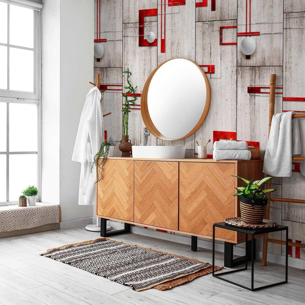 Carta da parati - Concrete, red frames and white knobs