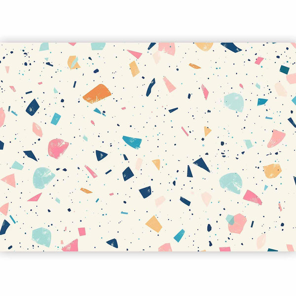 Carta da parati - Terrazzo with Multicolored Large Elements Cheerful Pattern on a Light Background