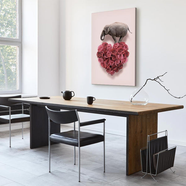 Quadro - Elephant Lover (1-part) - Elephant Amid Pink Flowers