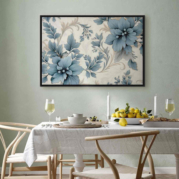 Quadro - Turquoise Flowers in Retro Ambience Floristic Ornaments