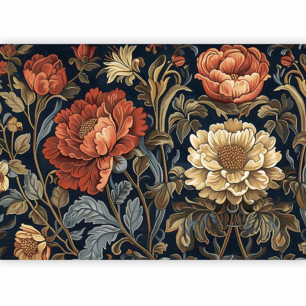 Carta da parati - Tapestry Large Flowers Retro Floral Motif in Kilim Style